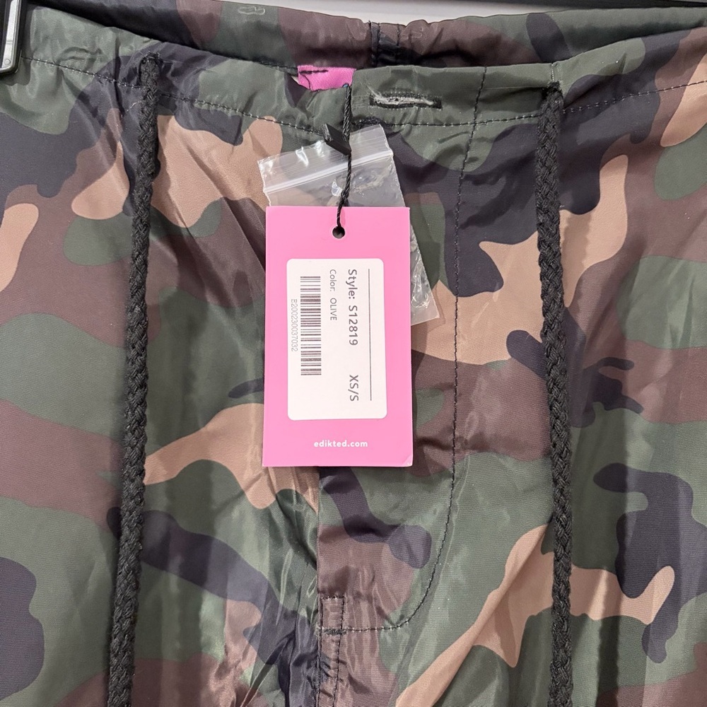 Edikted Camo Parachute Cargo Pants XS/S Olive Drawstring Y2K Streetwear - Picture 2 of 9